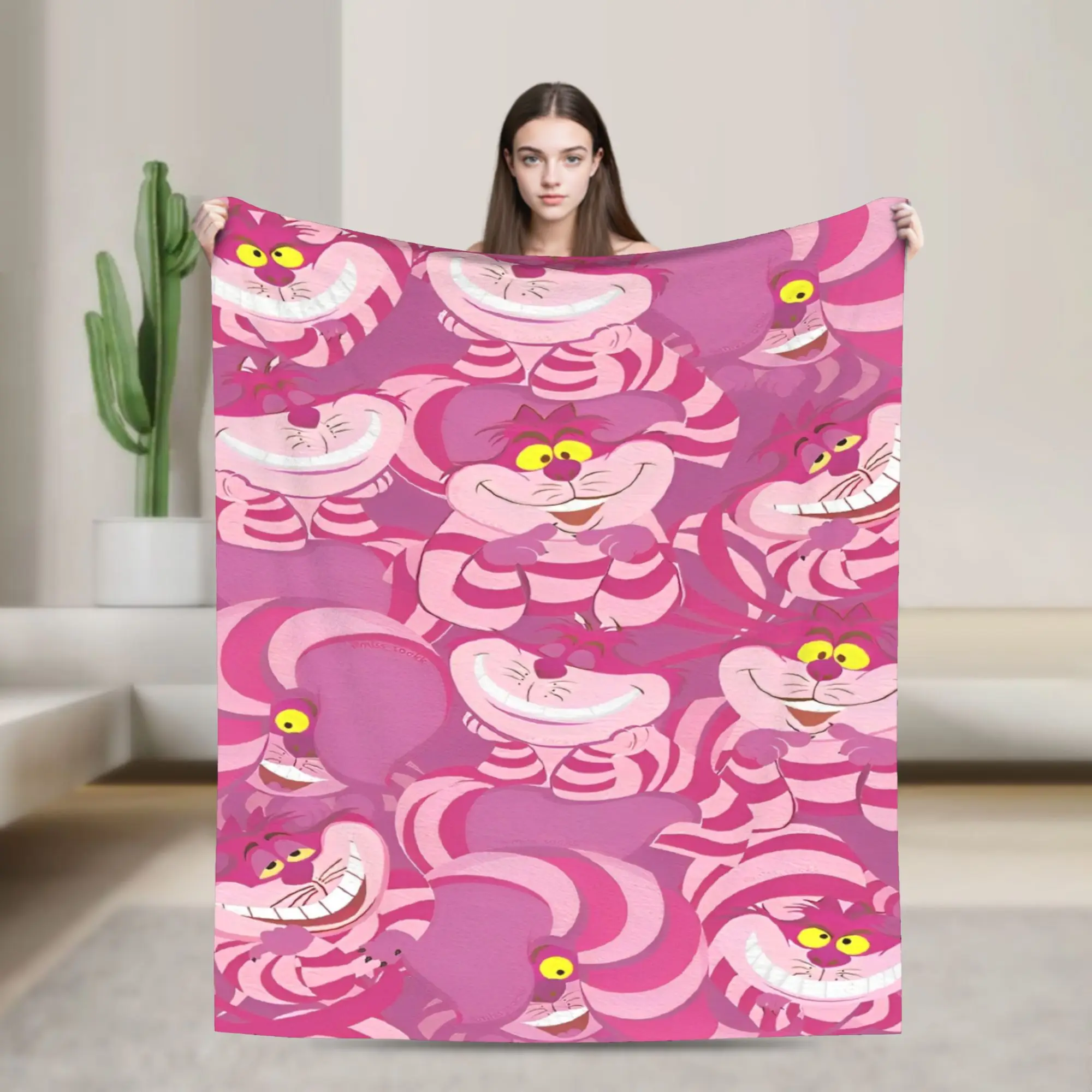 

Cartoon Alice in Wonderland Cheshire Cat Blanket Fleece Funny Warm Throw Blankets for Home Spring Autumn