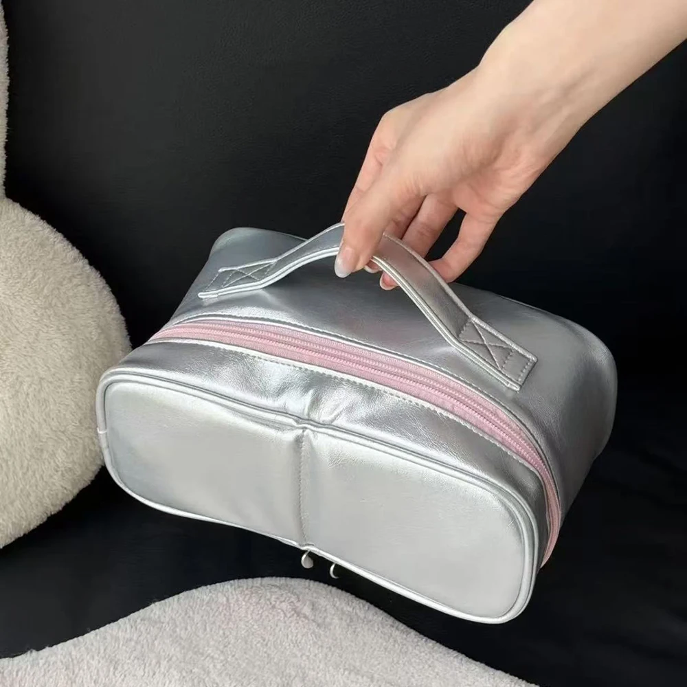 Silver Partition Makeup Bag Women New Large Capacity Portable Waterproof Multi Functional Travel Cosmetic Storage Bags