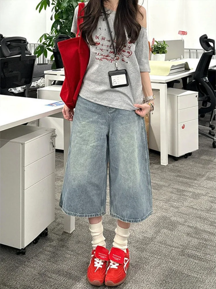 

Retro Spicy Girl High Waist Wide Leg Denim Jeans Women's Summer New Style Pear Body Shape Loose Slim Straight Leg Pants