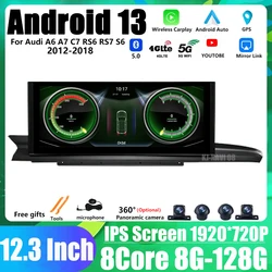 12.3 pollici per Audi A6 A7 C7 RS6 RS7 S6 2012-2018 Carplay Android 13 Car Player Multimedia Radio Stereo navigazione GPS