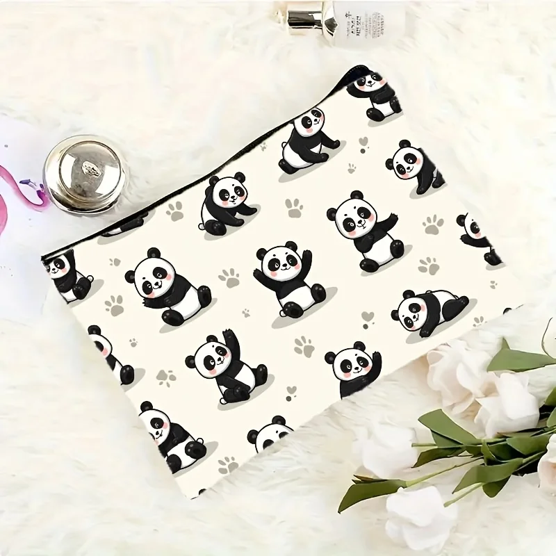 1pc Cute Cartoon Panda Print Makeup Bag Zipper Closure Lightweight Portable Multifunctional Cosmetic Pouch Women Travel Toiletry