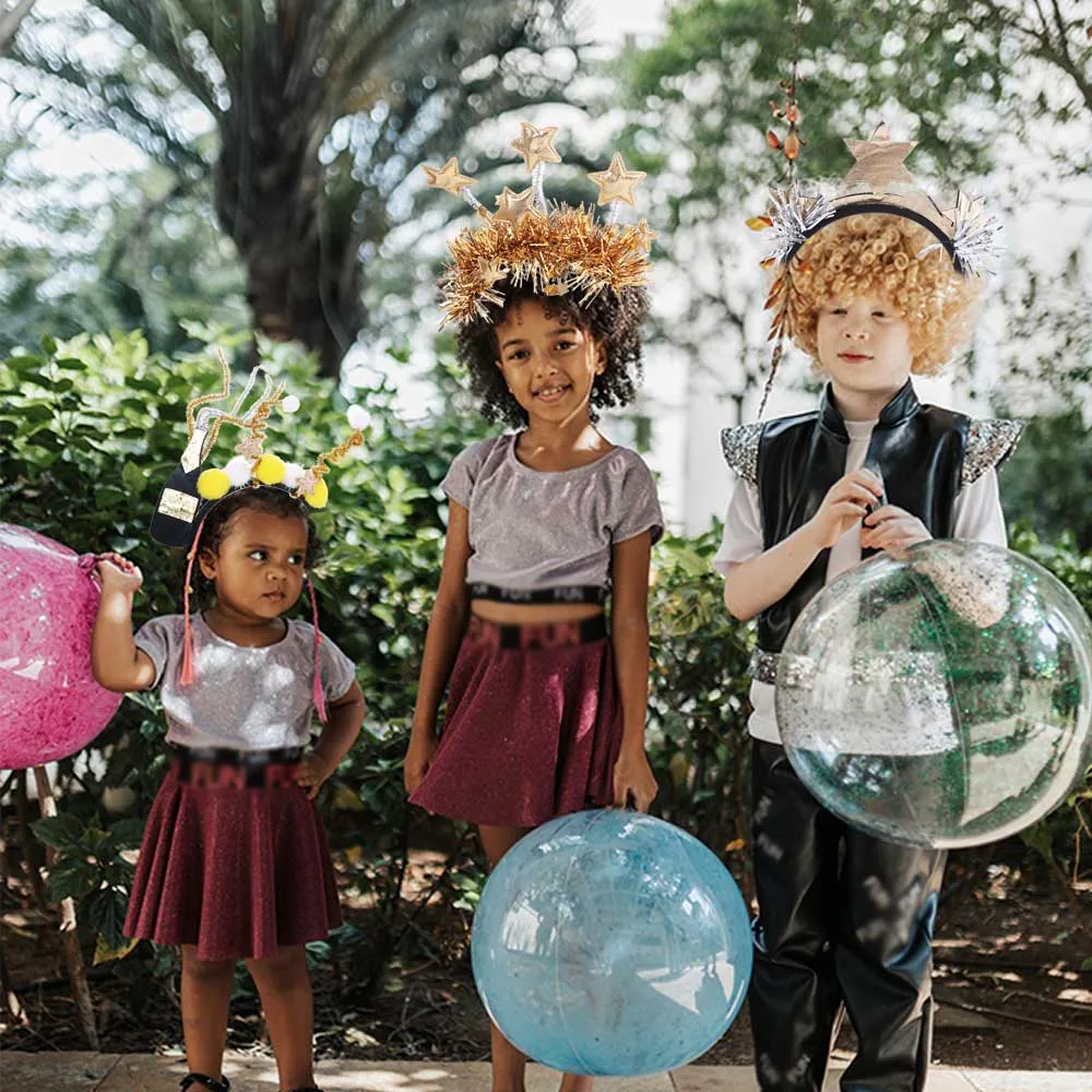 

Gold Silver Happy New Year Headband Glitter Decorative 2025 New Year Hairband Headwear Star Sequin Party Photo Props Party Gift