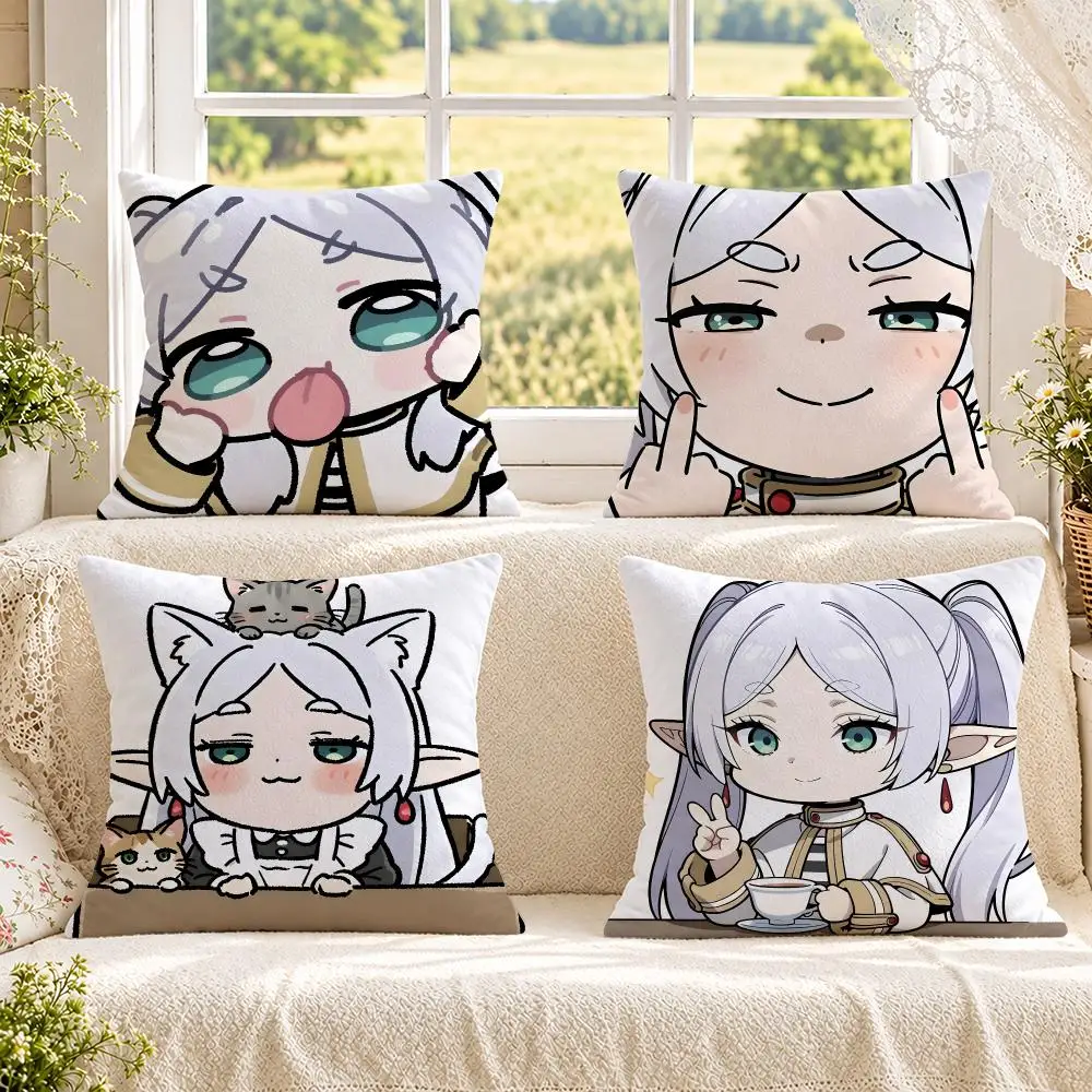 Anime Character Frieren Cushion Cover Soft Fluffy Short Plush Pillow Case Sofa Bed Home Decor