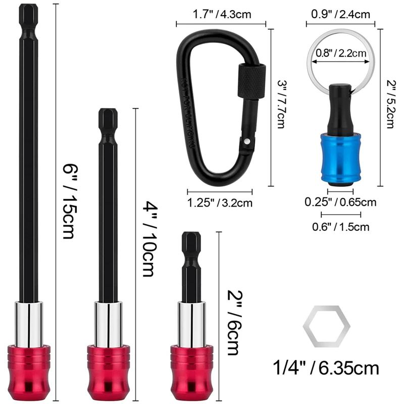 5Piece Magnetic Drill Bit Extension Set, 3PCS Bit Extension Kit With 3 Sizes And 2PCS Bit Holder Keychain Easy To Use