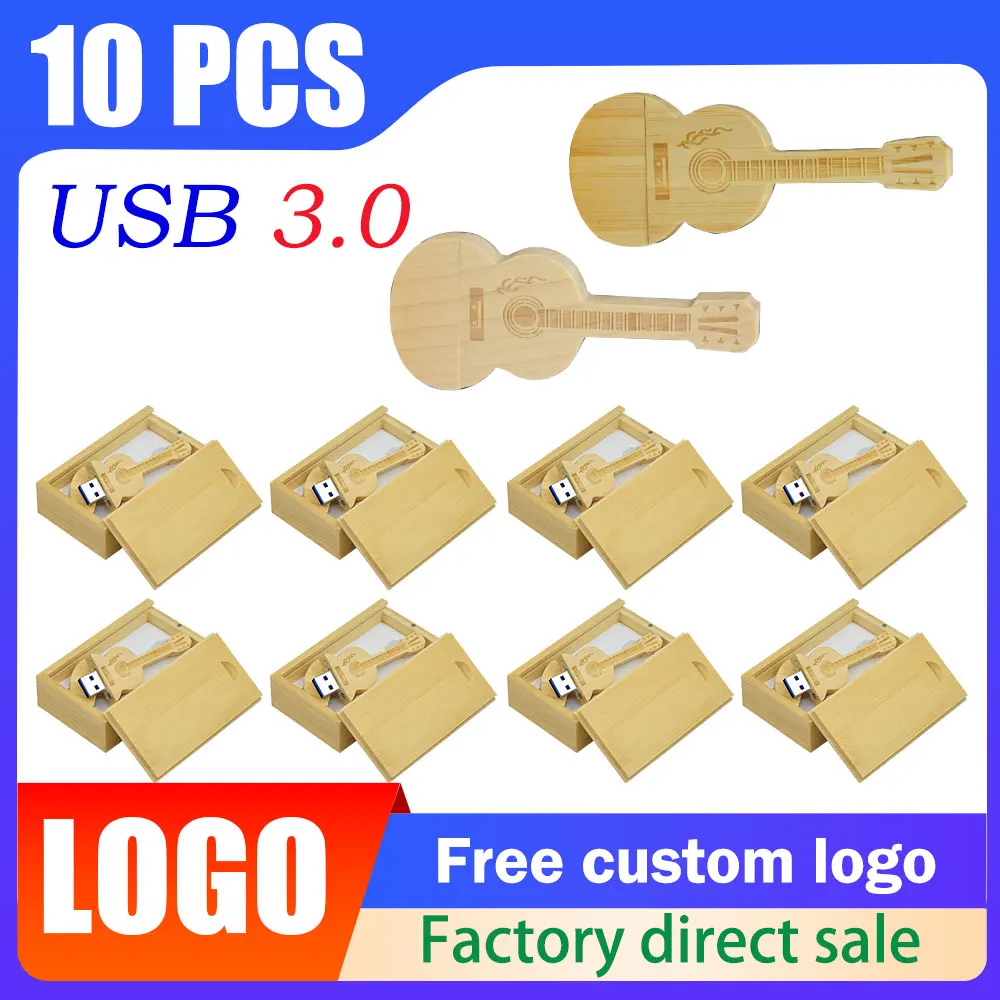 

10 шт./лот деревянный гитарный USB-флешка с бесплатным логотипом, музыкальные подарки, pendrive 4 ГБ, 8 ГБ, 16 ГБ, 32 ГБ, cle usb, 64 ГБ, 128 ГБ, u-диск