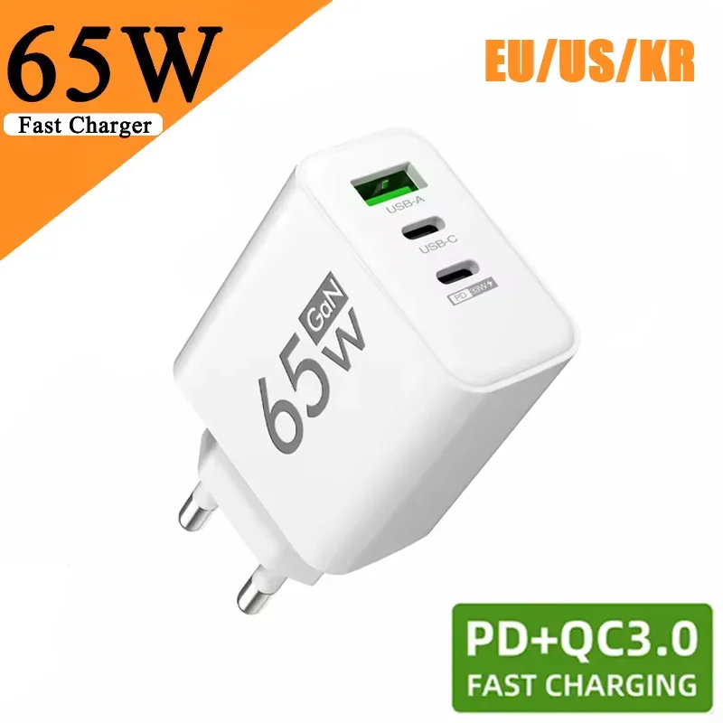 PD 65W GaN USB C Charger Fast Charging Quick Charger 3.0 Mobile Phone Charger Adapter For iPhone 17 Samsung Xiaomi EU US KR Plug