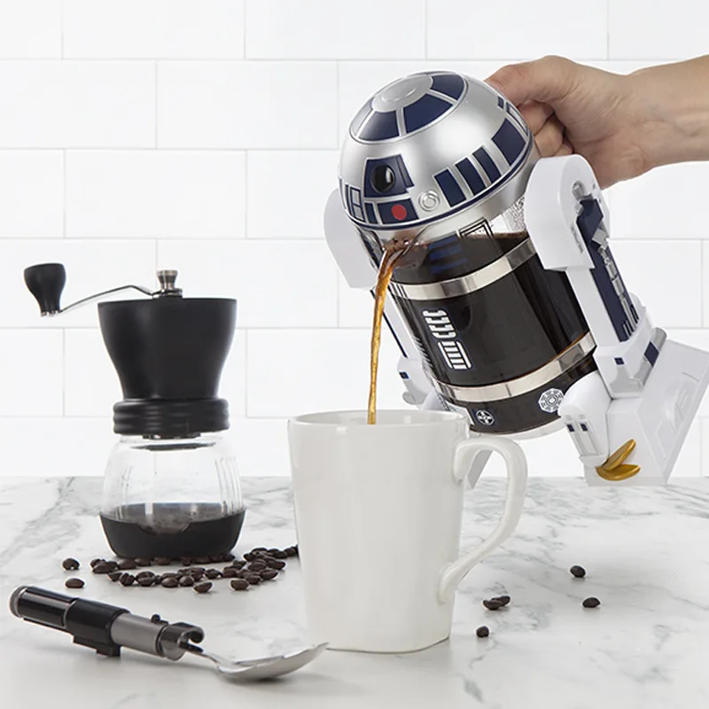 960ml Moka Hand Coffee Maker R2-d2 Cartoon Star Wars Robot Office Home Manual Thermal Stainless Steel Pressing Mini Coffee Pot