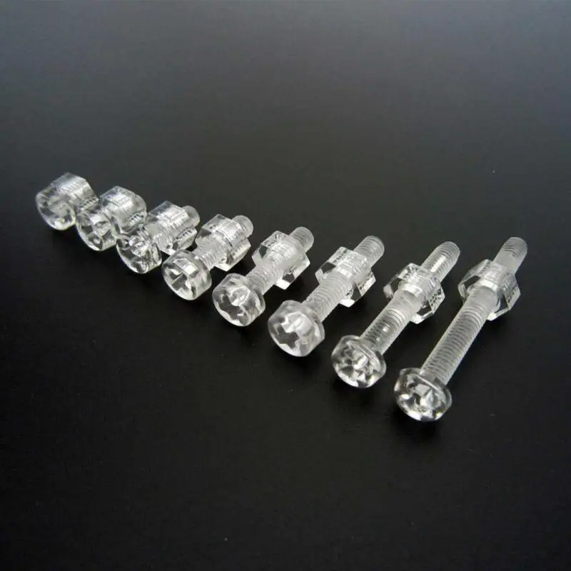 50sets Acrylic Clear Plastic Nylon Phillips M3-M6 Round Head Screws Clear Bolts with Hexagon Full Nuts
