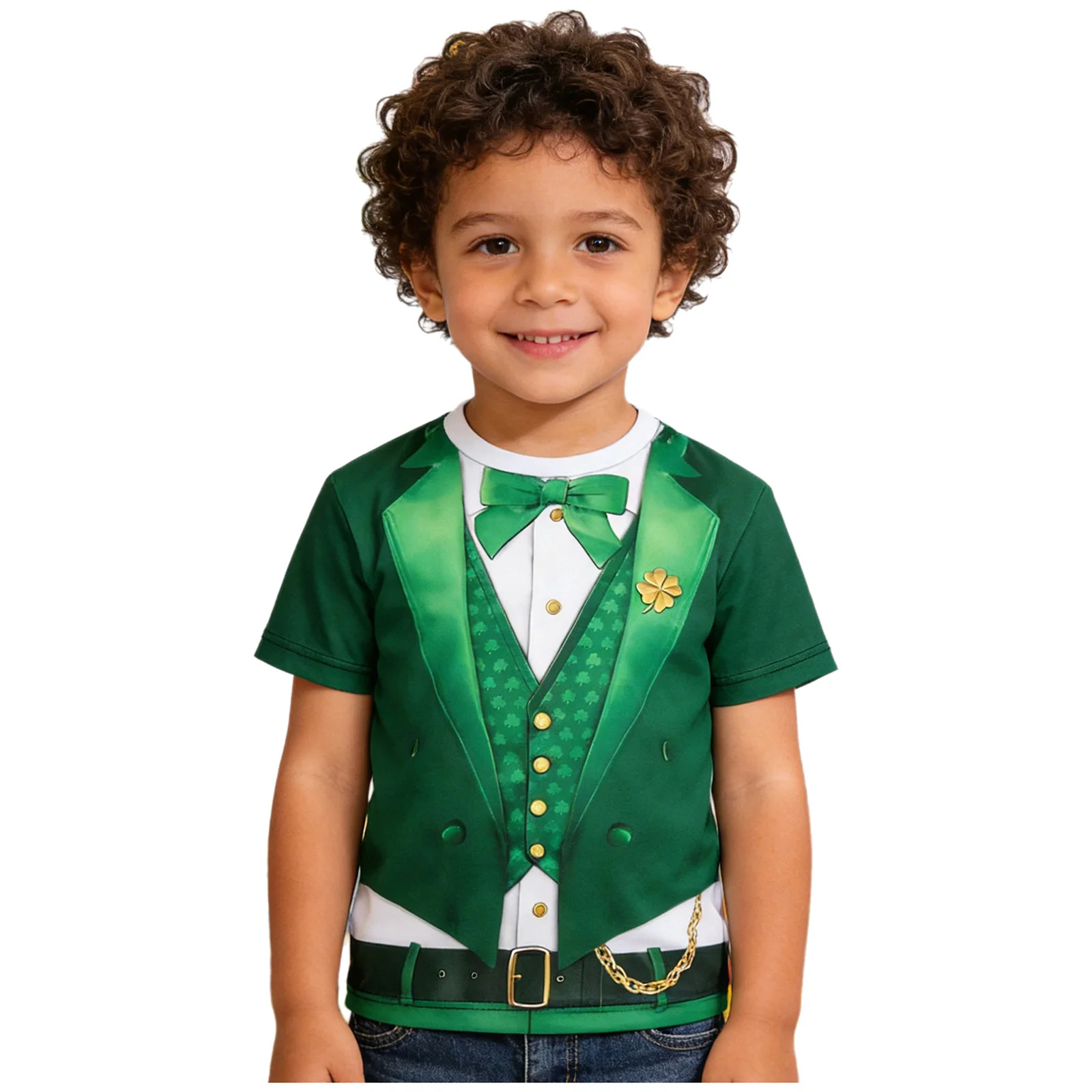 

Рубашка для мальчиков на День Святого Патрика, детская одежда, имитация двухслойной футболки с 3D-принтом, детский пуловер с короткими рукавами в ирландском стиле, праздничный топ