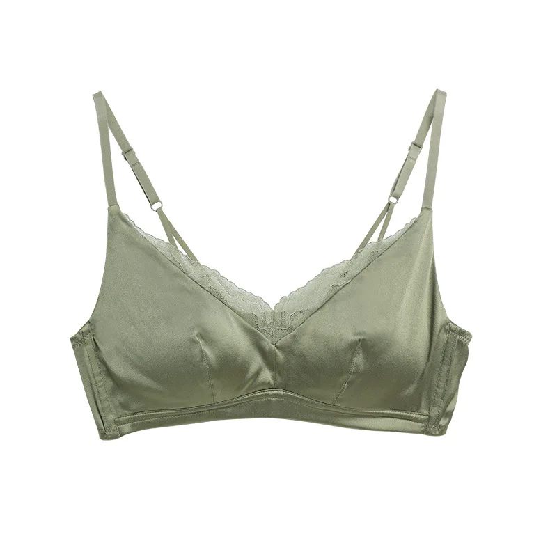 BirdTree, 93%Natural Silk Sexy Bra, Women Lace Wireless Large Chest, Thin French Comfortable Underwear, 2024 Summer New P45581QC