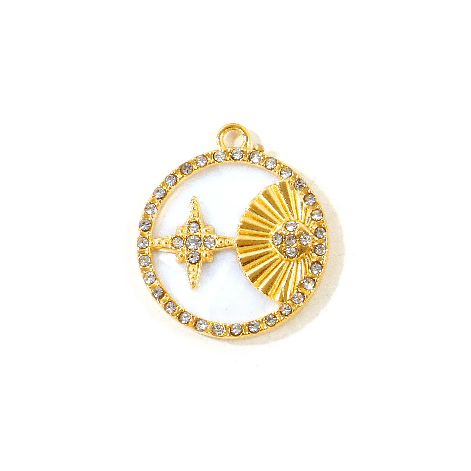 2 Stück Natürliche Muschelanhänger Runder Stern Klarer Strass Augen des Gottes 18K Vergoldet 304 Edelstahl Anhänger für DIY Halskette – Detail 4