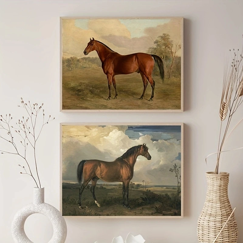 Vintage Horses Oil Painting Canvas Poster, Equestrian Wall Art,  Retro Farm Wall Pictures For Living Room Bedroom Home Decor