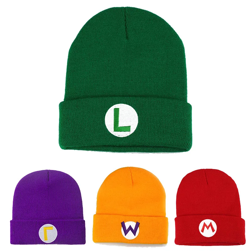 Cappello lavorato a maglia Super Luigi, berretto ricamato per cosplay anime, cappello caldo invernale unisex per uomo donna