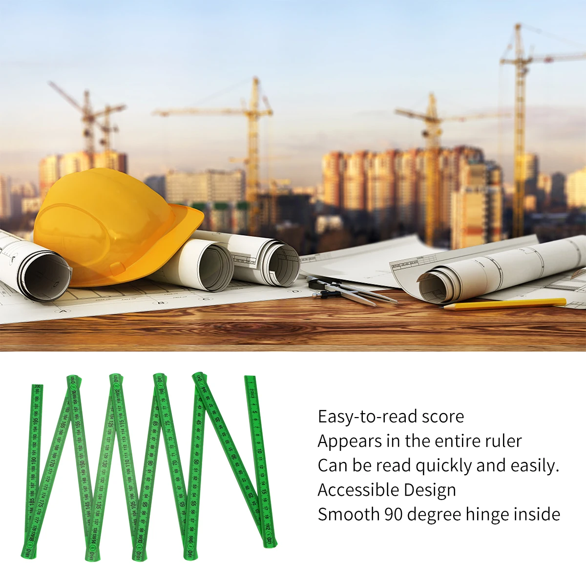 

1pc Plastic Folding Ruler 2M Long Measuring Tool For Diy Carpentry Masonry Tile Lightweight Foldable Ruler For