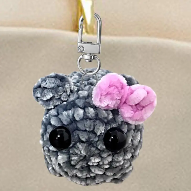 Soft Cuddly Crochet Keyring With Sound Sad Hamster Doll Key Chain Charming Sad Hamster Car Plush Keychain Vehicle Accessories