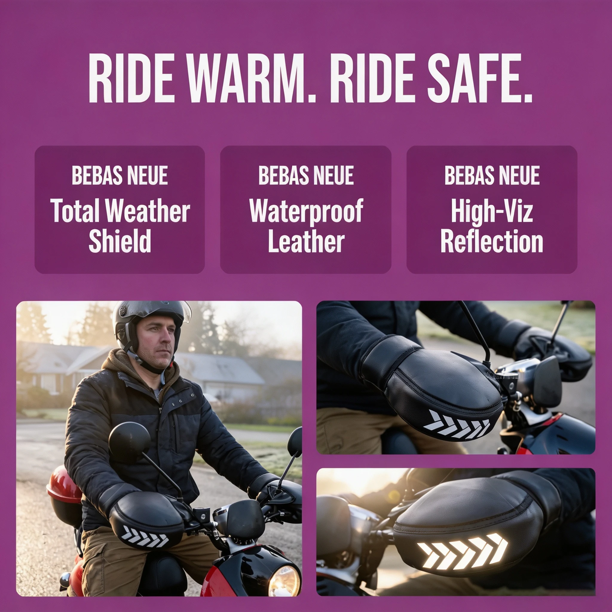 Winter Motorcycle Handlebar Pogies Muffs Universal Waterproof Windproof Thick Thermal Hand Mitts Reflective EBike Scooter