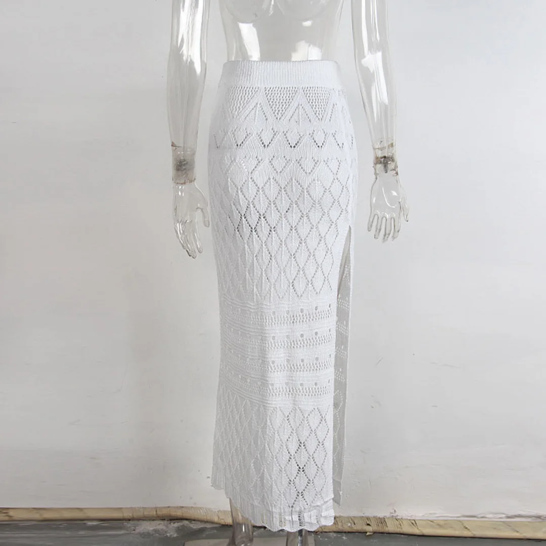S - XL Ausgeschnittener, hoch geschnittener, gehäkelter Strickrock, Strand-Cover-up, Strandkleid, Strandmode, Damen-Badebekleidung V6810 – Detail 7