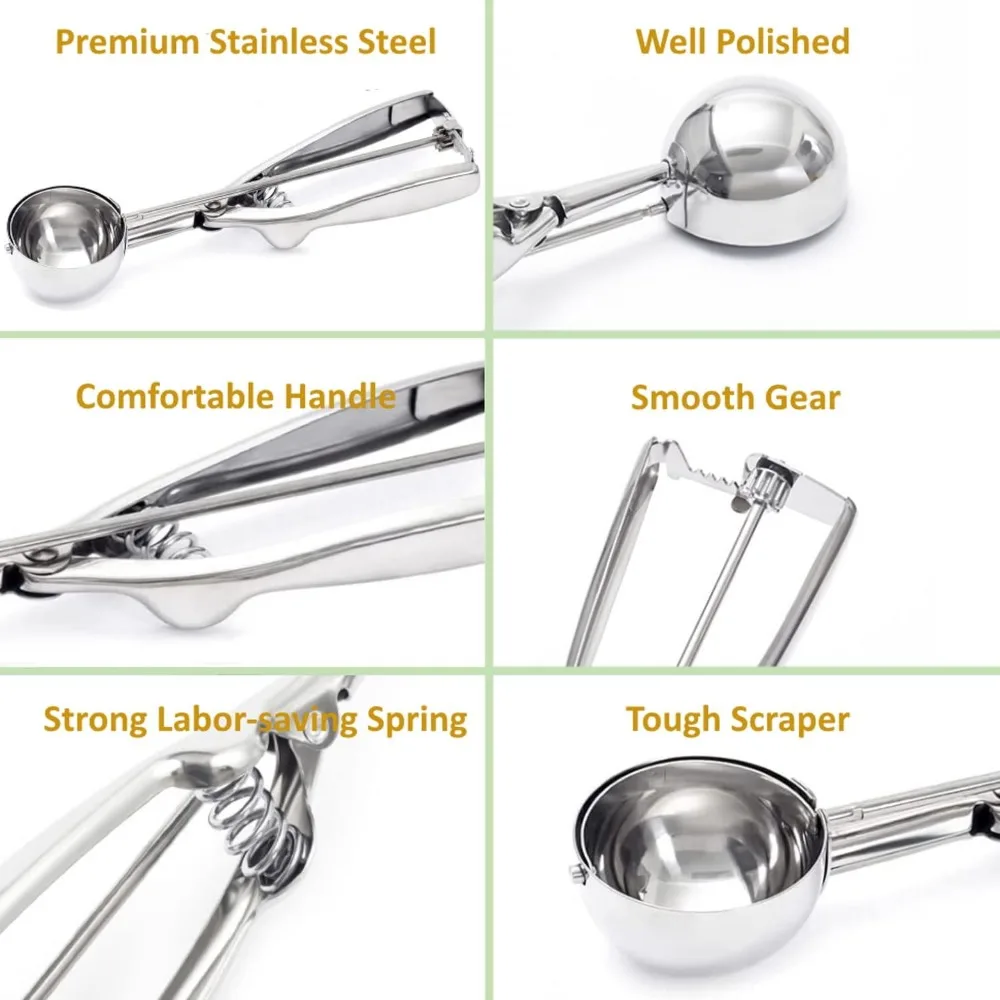 Baking Ice Cream Scoop Kitchen Tools Stainless Steel Spring Handle Mashed Potato Watermelon Ball Spoon Home Kitchen Accessories
