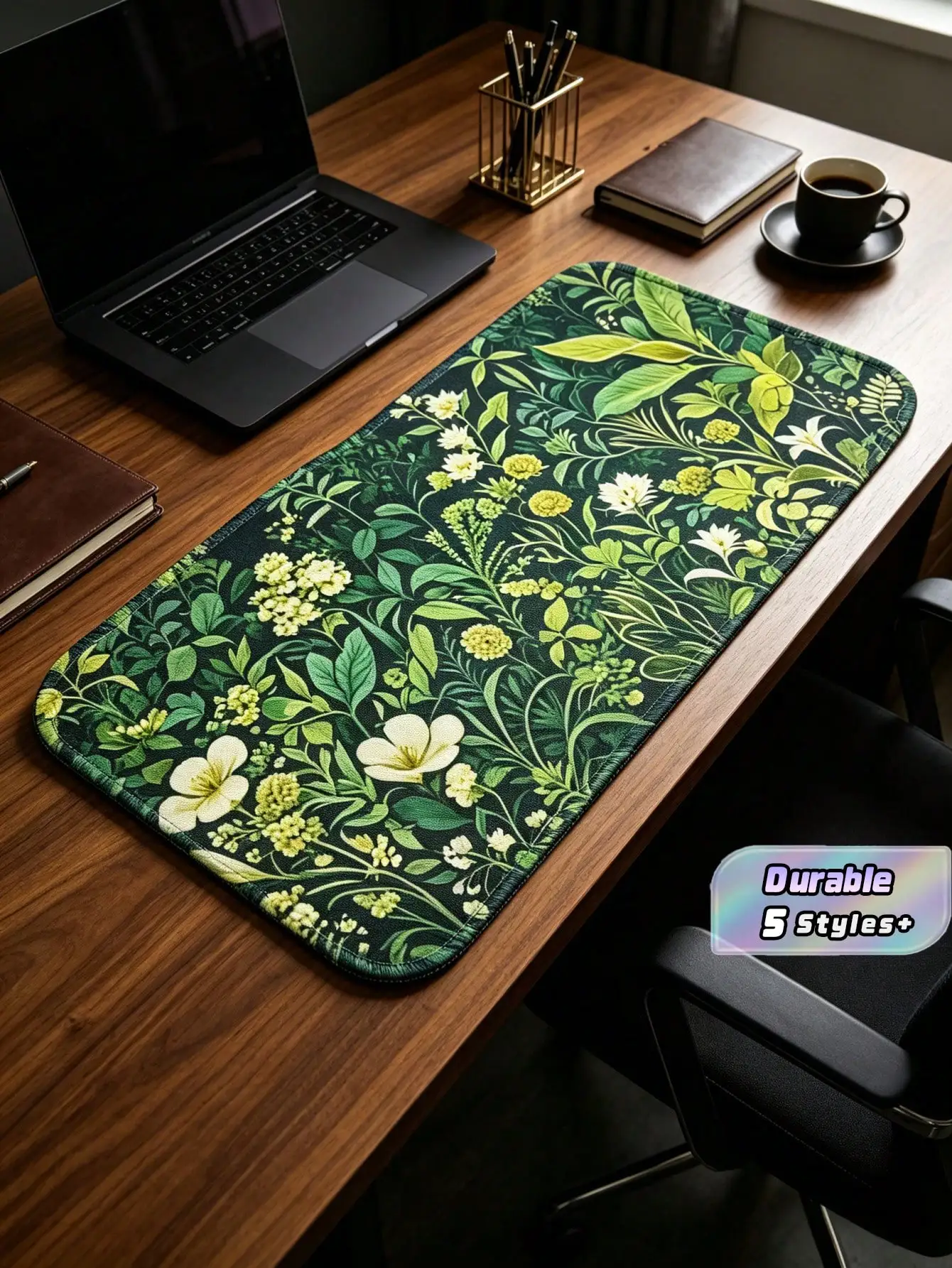 1pc Oversized Tropical Plant Desk Mat (35.4*15.7in). Dual-Sided Washable Polyester, Non-Slip Rubber Base And Wrist Rest, Multiple Leaf Prints For Gamers And