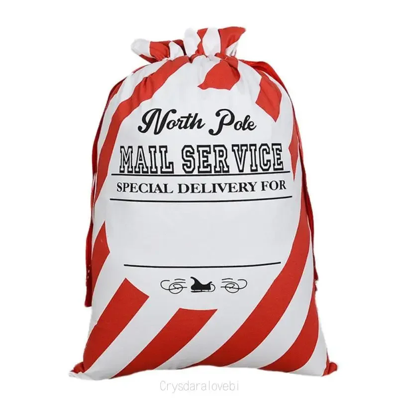 20pcs Striped Envelop 2 Styles Red Drawstring Canvas Santa Sack Vintage Christmas Gift Bags Santa Bag