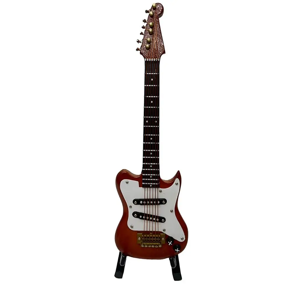Wooden Miniature Electric Guitar with Stand and Case Mini Musical Instrument Miniature Dollhouse Model Birthday Present