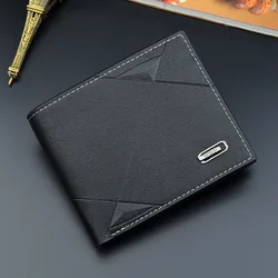 Carteira de couro sintético curta bifold masculina, titular do cartão de identificação de crédito bolsa billfold, Business Slim Clutch, monocromática