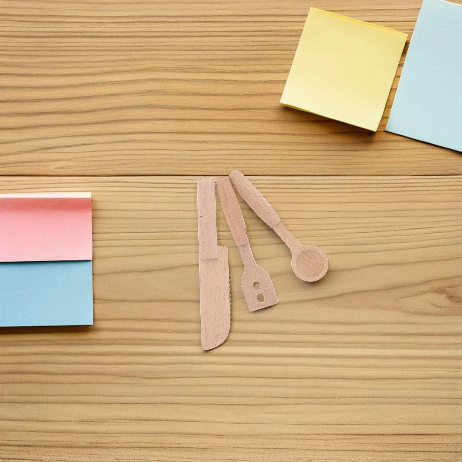 3Pcs Wooden Kids Kitchen Cooking Utensils Set Realistic Food Spoon Knife Baking Accessories for Toddlers Pretend Play Kitchen