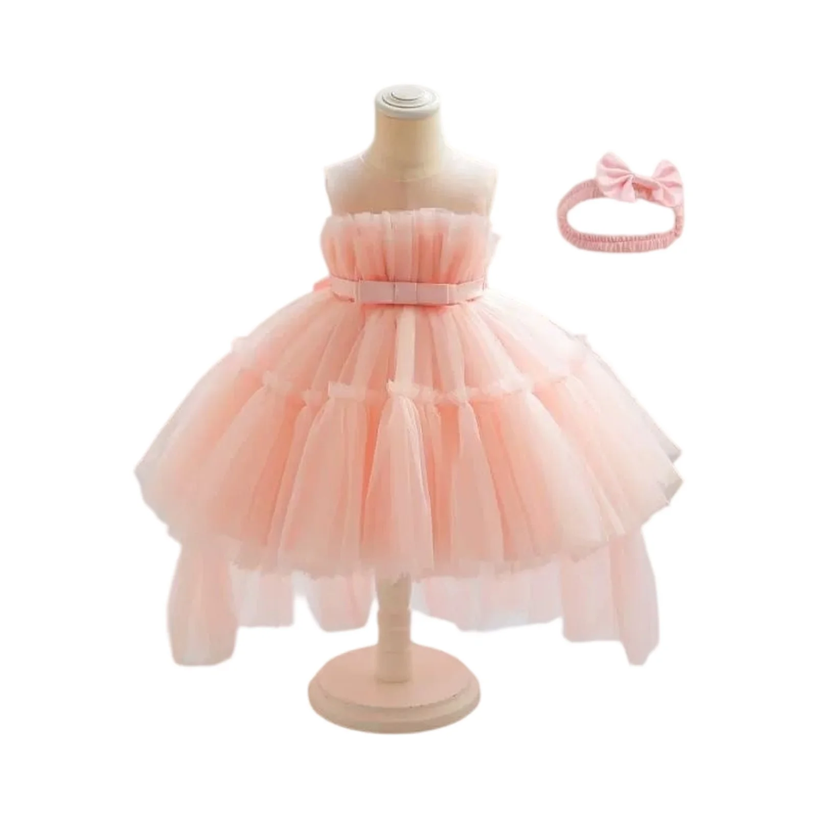 

Elegant Girl Princess Dress With Headband Kid Girl Graduation Party Prom Children's Day Performance Dress Holiday Birthday Gift