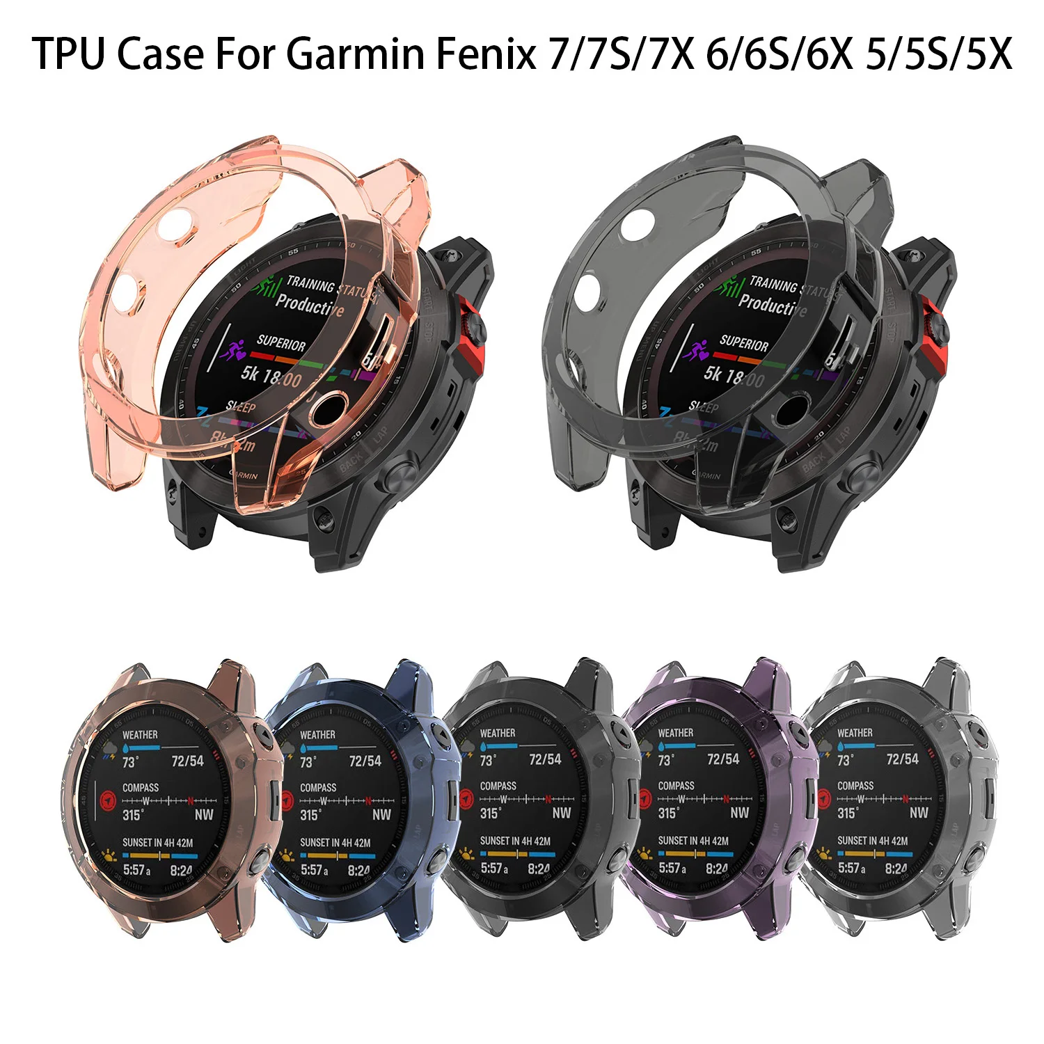 

Protective Case for Garmin Fenix 7 7S 7X Pro Solar 6 6S 6X Pro 5 5S 5X Plus TPU Transparent Protector