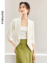 SENTUBILA Shirring Night Quarter Sleeve Blazer Jackets for Women 2024 Spring Summer Padded Shoulder Elegant Jackets 141X53313