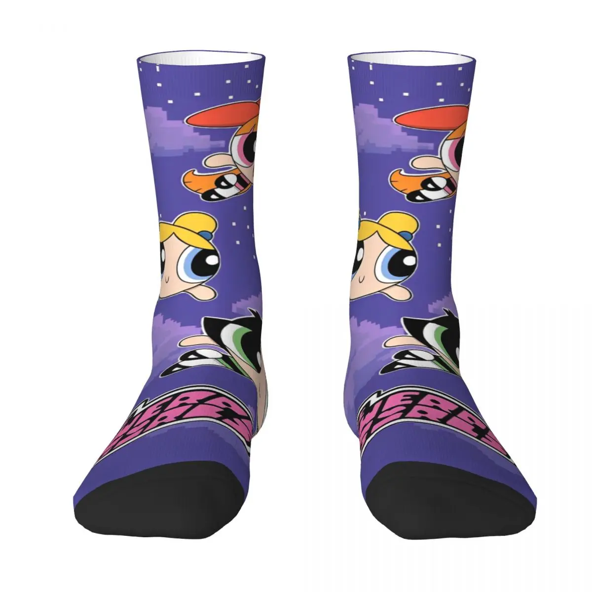 Calcetines de dibujos animados para niñas Powerpuff, medias de moda de otoño, calcetines antideslizantes para parejas, calcetines suaves y transpirables para monopatín