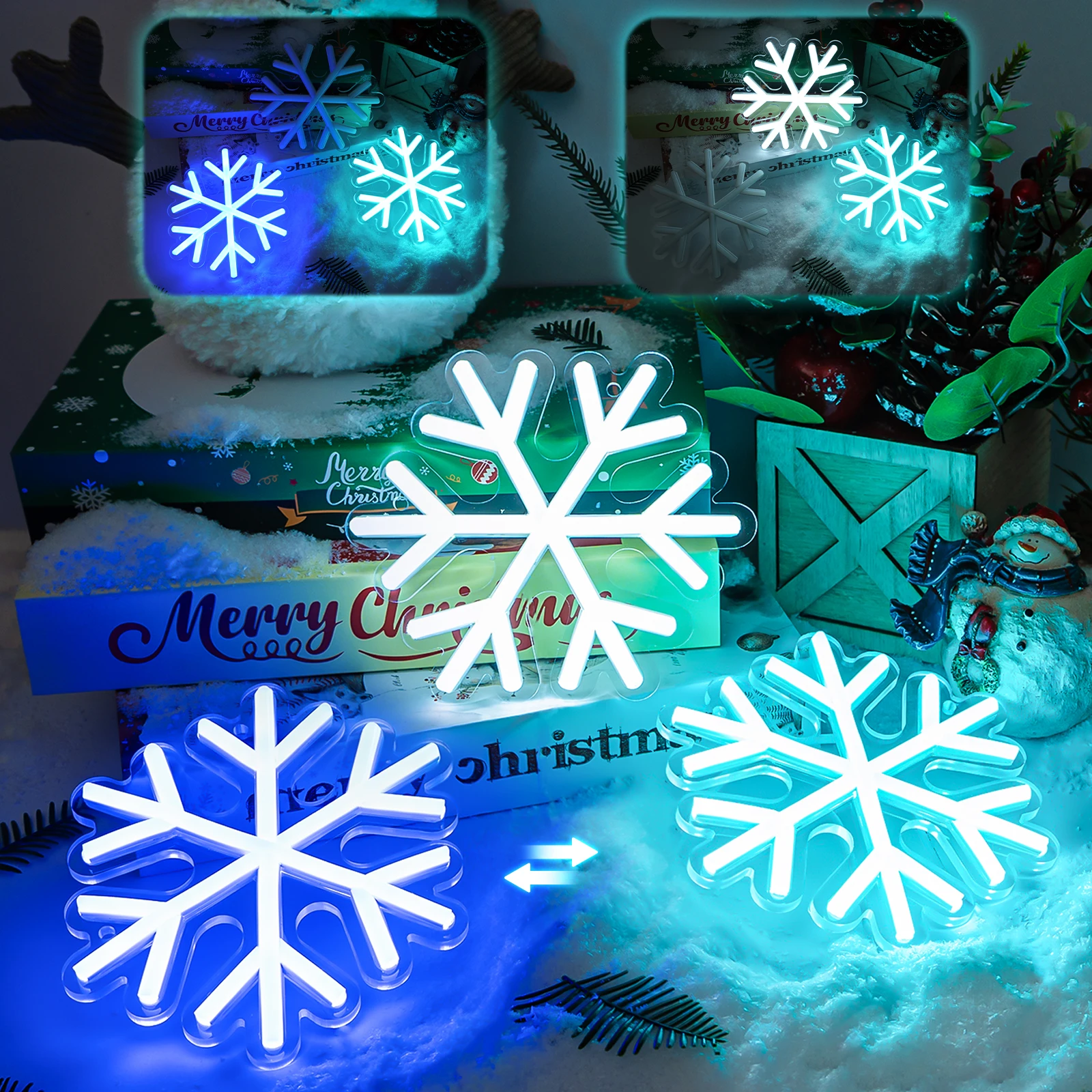 

3 шт., мерцающая неоновая вывеска в виде снежинки, светодиодная вывеска с питанием от USB, настенный декор для бара, гостиной, зимней рождественской вечеринки, дома, спальни, офиса
