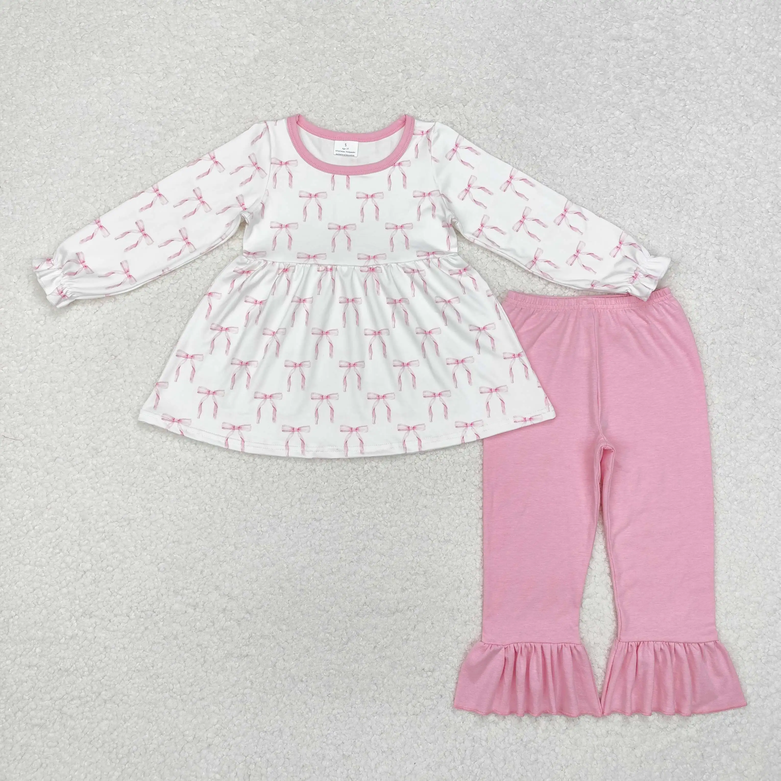 

NEW rts new baby girl long sleeve trousers suit wholesale boutique bow pattern fall clothing