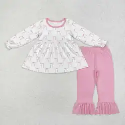 NEW rts new baby girl long sleeve trousers suit wholesale boutique bow pattern fall clothing