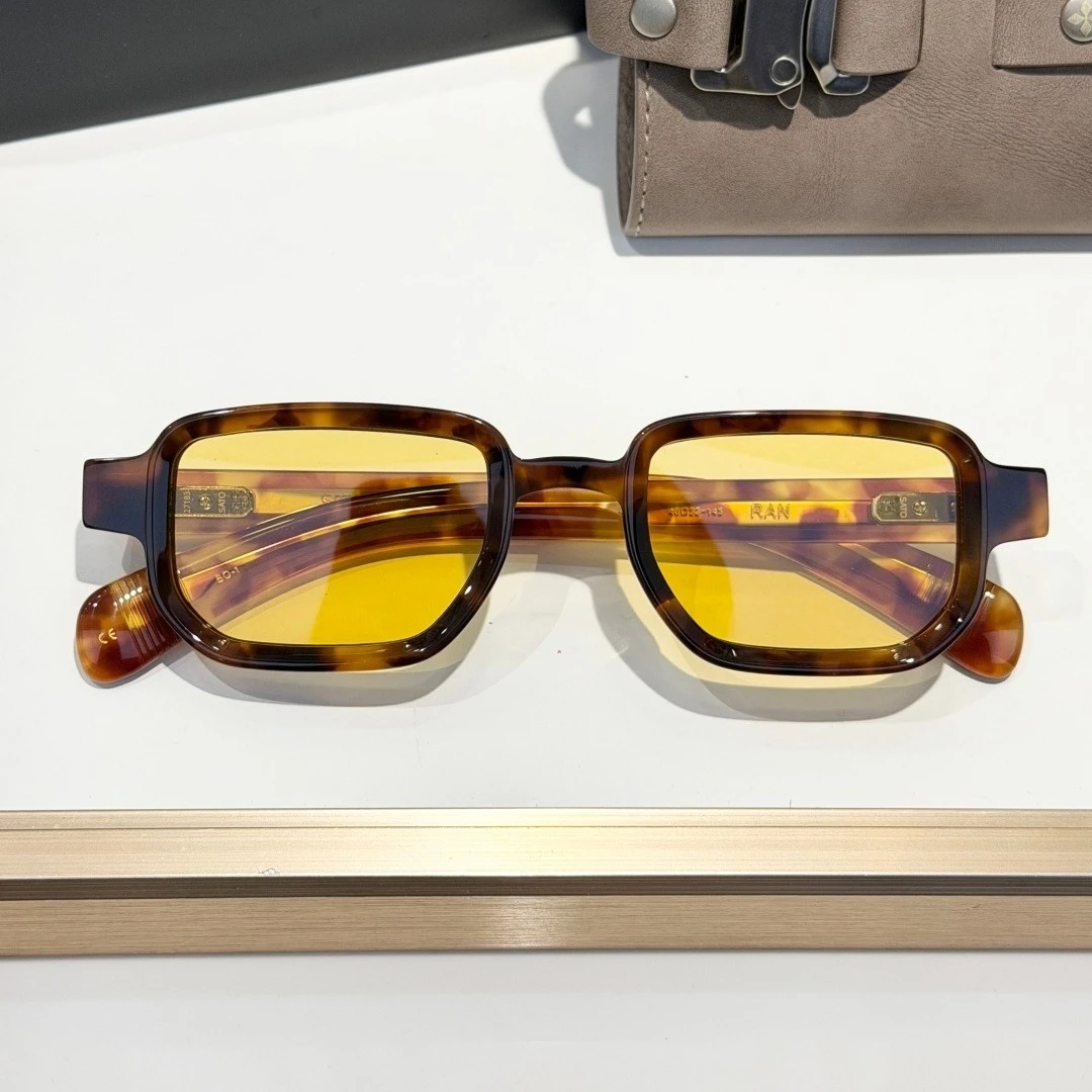 LA RAN 2026 New Square Black Tortoise Sunglasses For Men Thick Acetate Designer Handcrafted Niche Fashion Unisex Eyewear