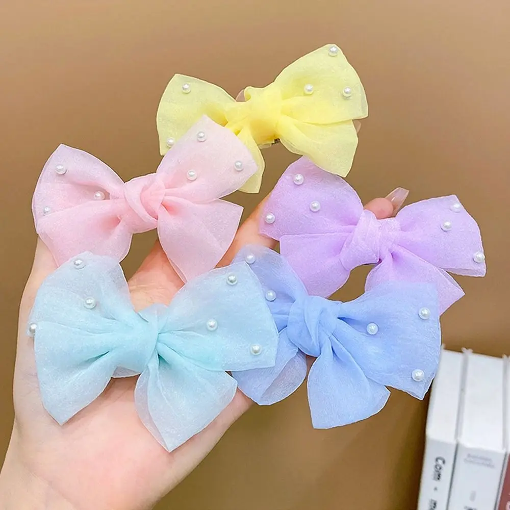 2pcs/Set Fashion Cute Bow Hair Clips Multicolor Sweet Bangs Broken Hairpin with Imitation Pearls Headdress Headwear