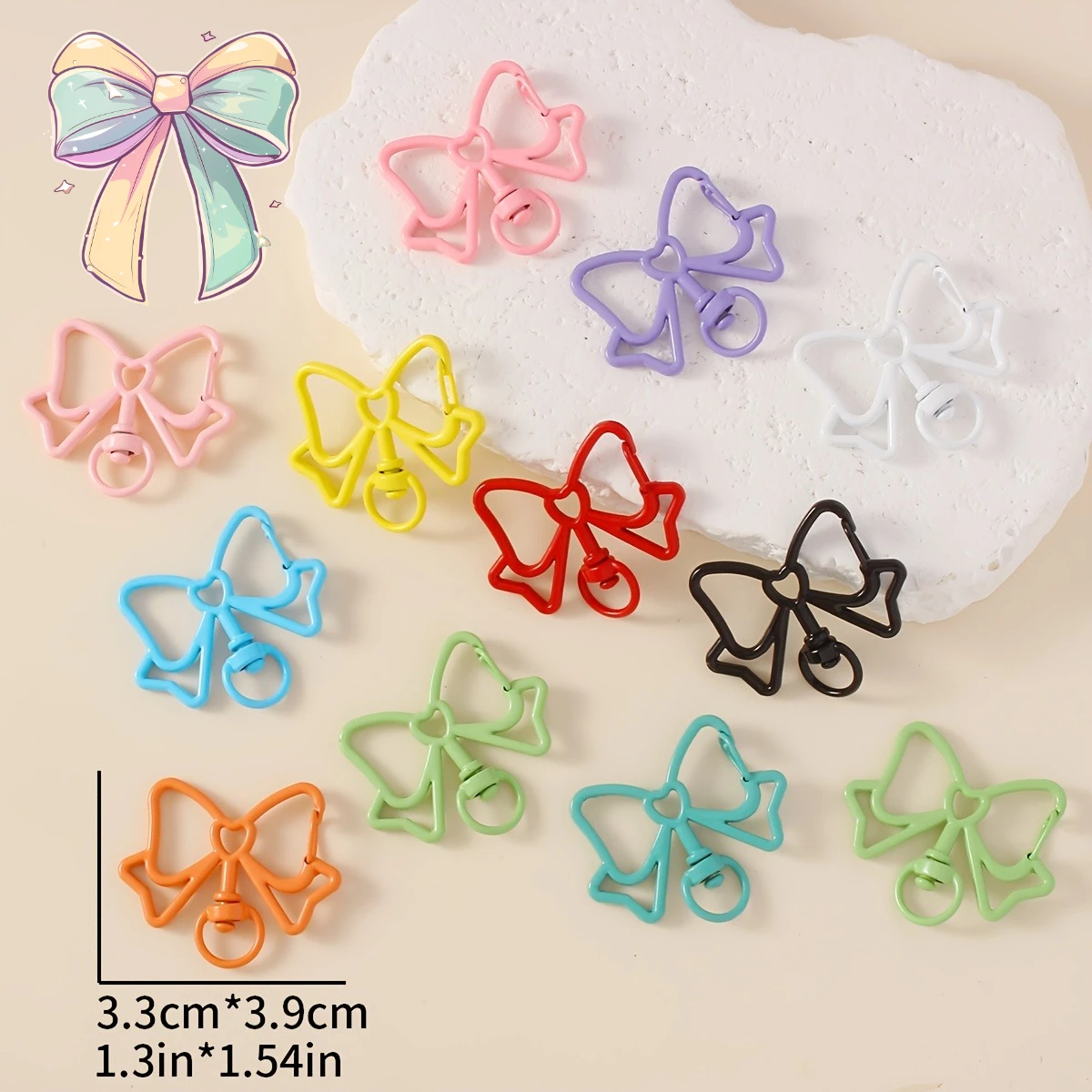 

Colorful rainbow bow shaped buckle trigger buckle, suitable for decorating keychains, DIY handicrafts, creative decorations, suitable for bags and mobile phone lanyards -22 randomly selected colors