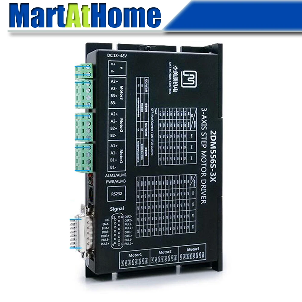 

JMC 2DM556S-3X CNC 3-осевой 2-фазный цифровой шаговый Драйвер 24-50 В постоянного тока 7.5A 200 кГц для гравировальной машины, лазерной машины, принтера