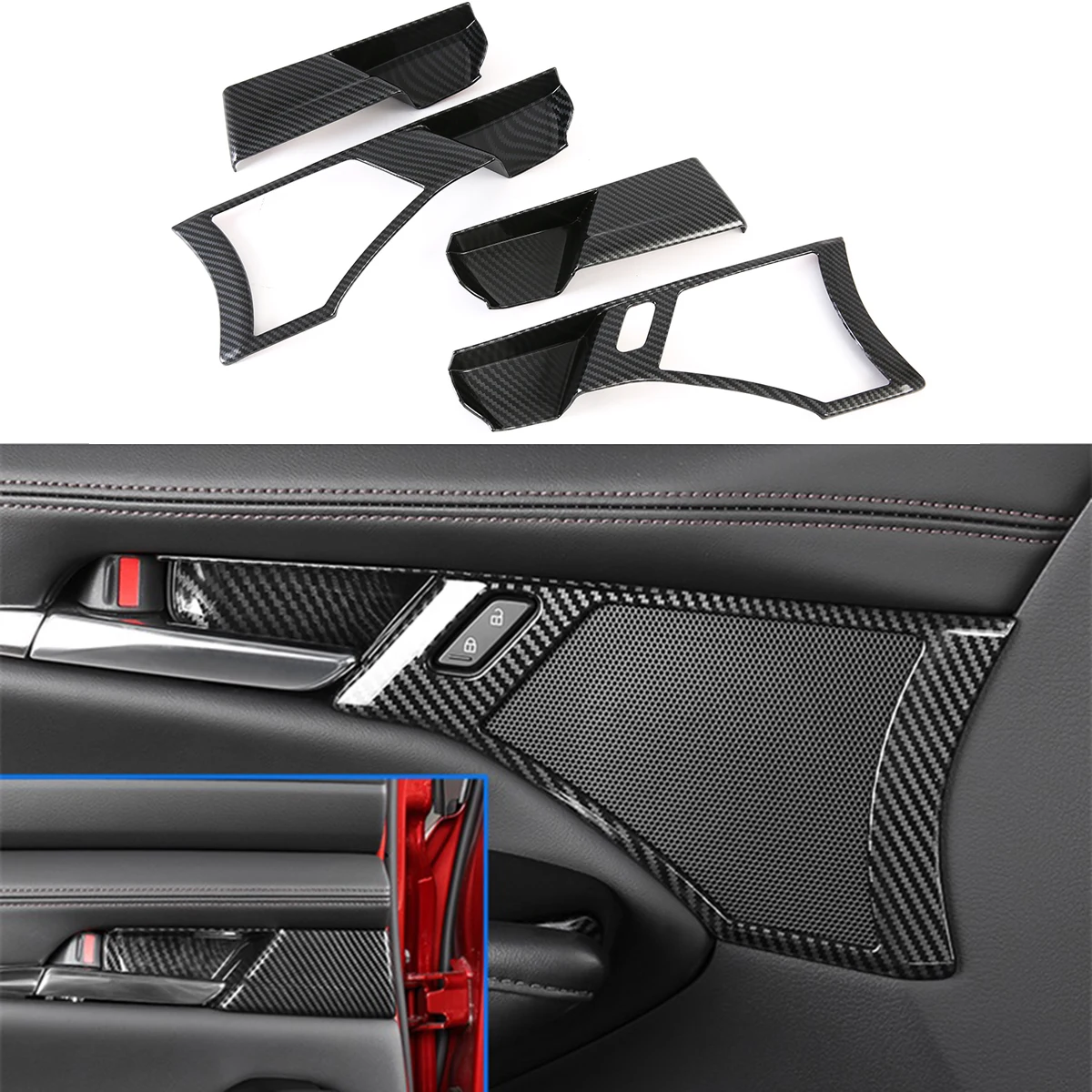 Car Inner Door Handle Frame Cover ABS Carbon Fiber Decorate Interior Parts For Mazda 3 (BP) Sedan Hatchback 2019-2022Accessories