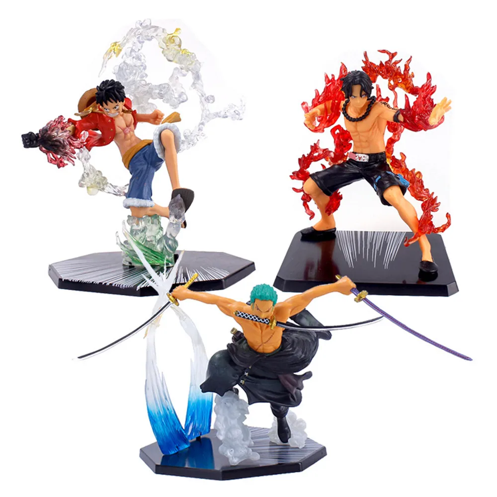 Anime One Piece Monkey D Luffy Roronoa Zoro Portgas D Ace Battle Ver. PVC Action Figure Statue Model Kids Toys Doll Gifts