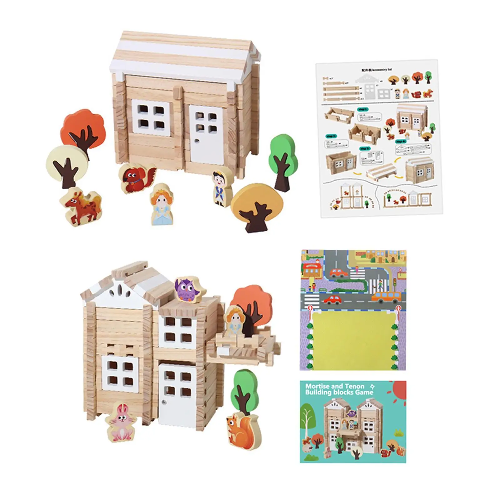 

Wooden House Furniture Building Blocks Educational Construction Building for Kids Children Ages 3 4 5 6 Years Old Birthday Gift