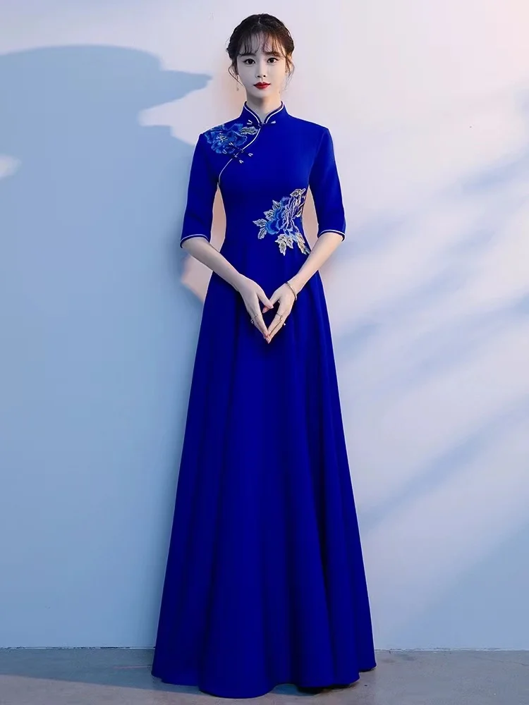 

High-end banquet No. 12 dress female long skirt host costume Chinese wedding toast evening dress