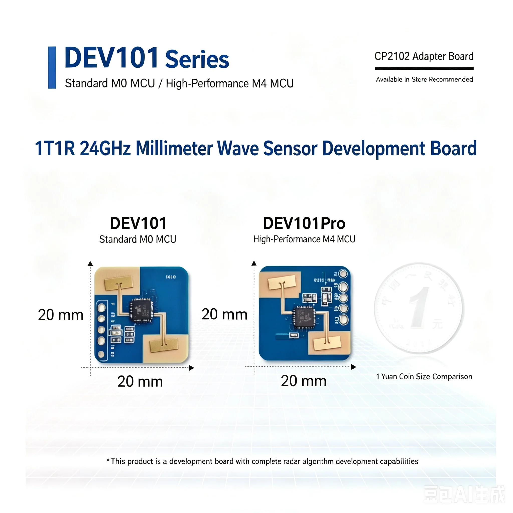 1pcs DEV101 Series Silicon Micro Development Board 1T1R 24G Millimeter-Wave Radar Sensor
