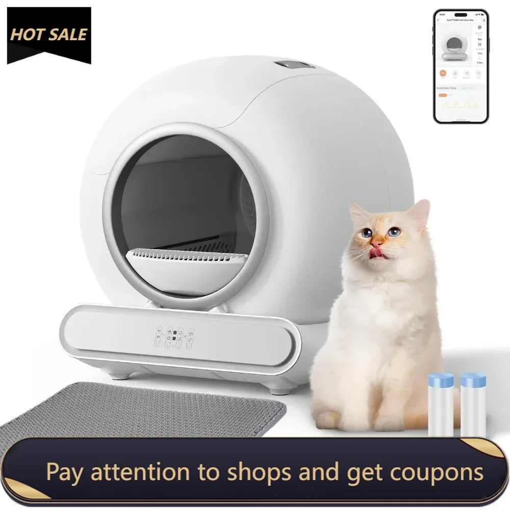 

Self Cleaning Litter Box，65L+9L Large Capacity Automatic Cat Litter Box，Safety Protection/Smart App Control/Includes Liners &Mat