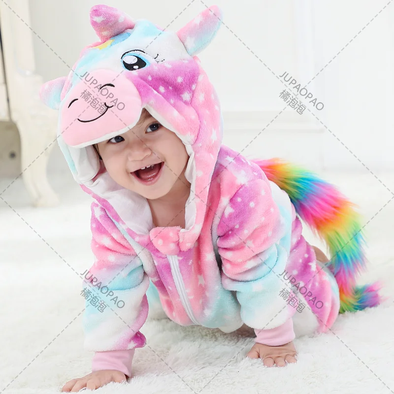 Pagliaccetti per bambini Costume invernale flanella per ragazza ragazzo bambino vestiti per neonati bambini animali complessivi Panda tigre leone unicorno Ropa Bebe