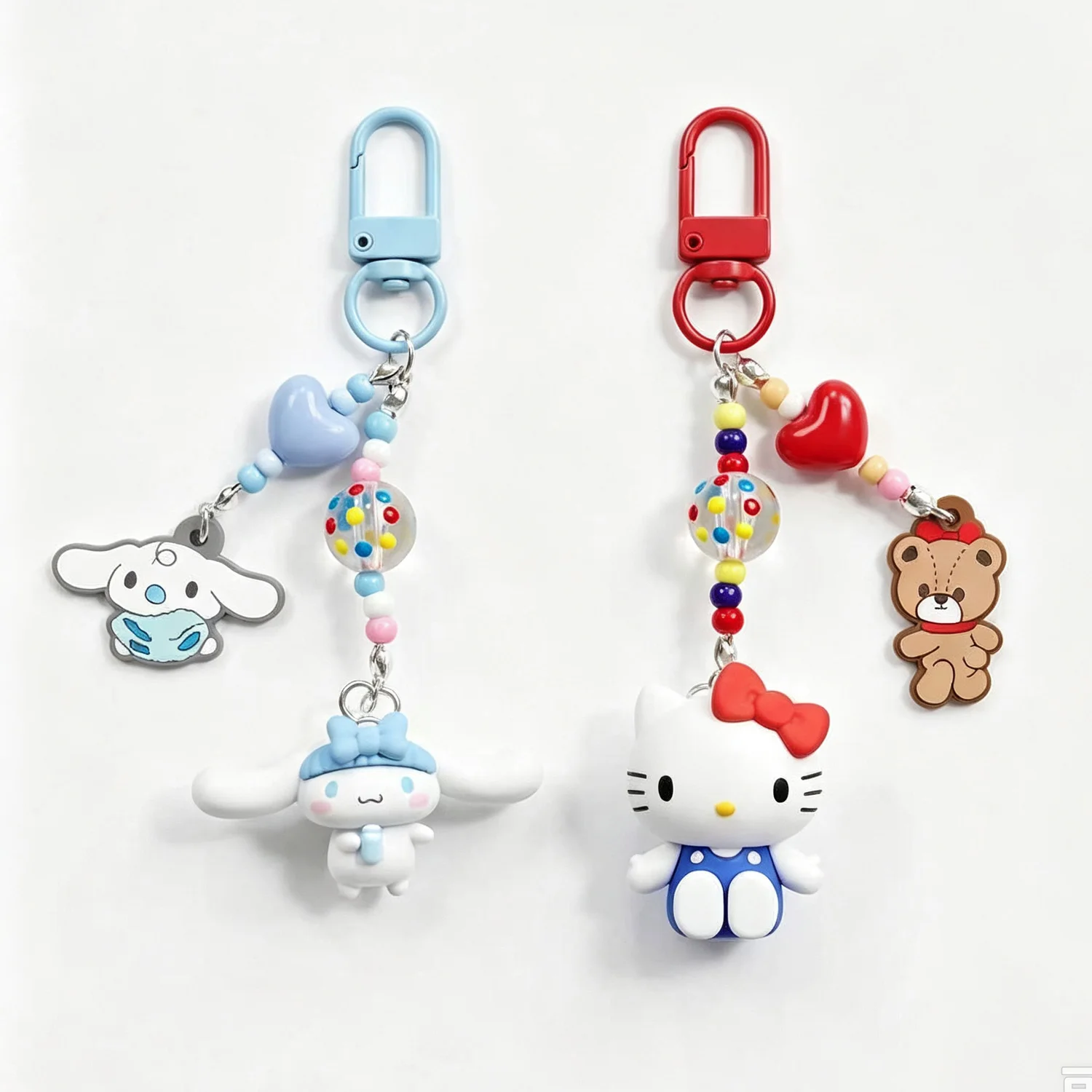 Hallo Kitty My Melody Cinnamoroll Taschenanhänger, bunte Perlenkette, Mini-Figur zur Dekoration von Rucksäcken, Geschenk – Detail 4