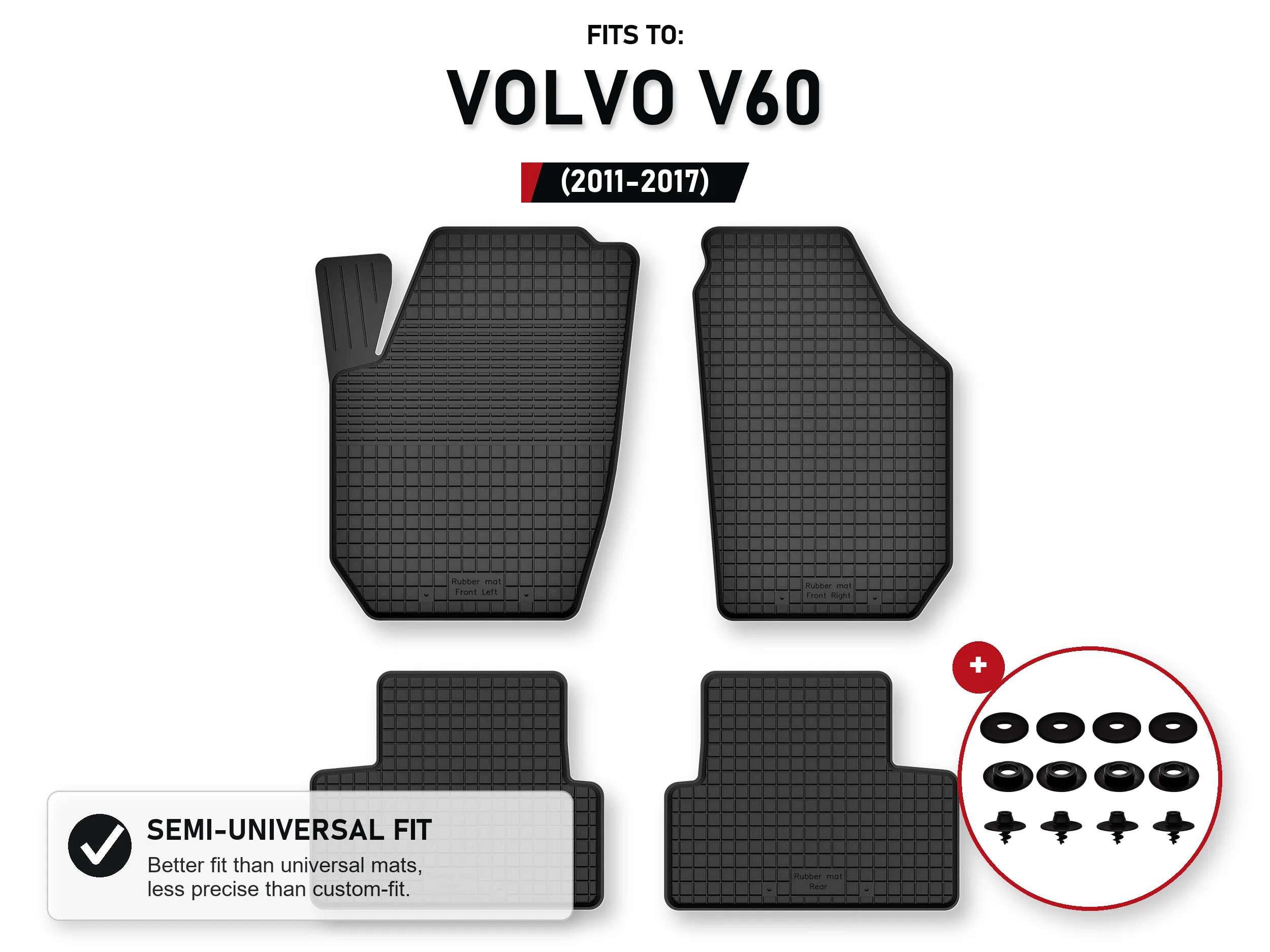 Rubberen matten, dienbladtype voor: Volvo V60 2011-2017 4 stuks Ze Stoperami