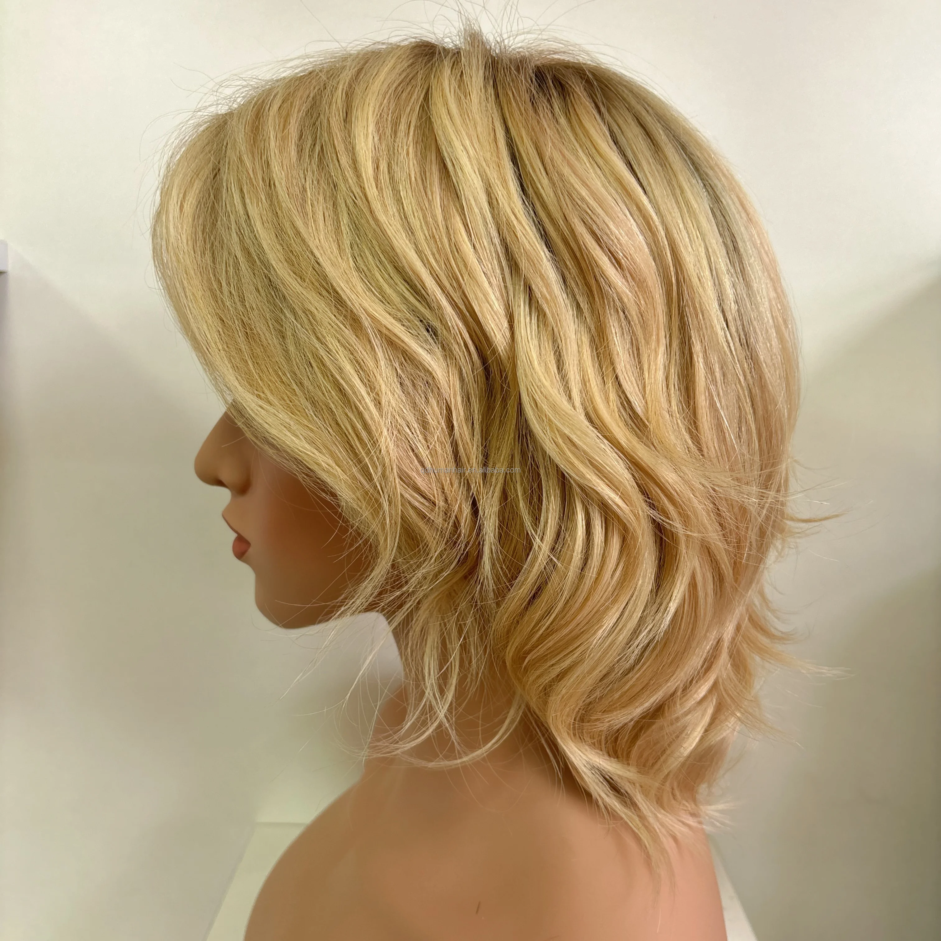 

Fast Shipping Hand Tied Raw Virgin Human Hair Wavy Short Wig Silk Top Wig For Thinning Hair Loss Women