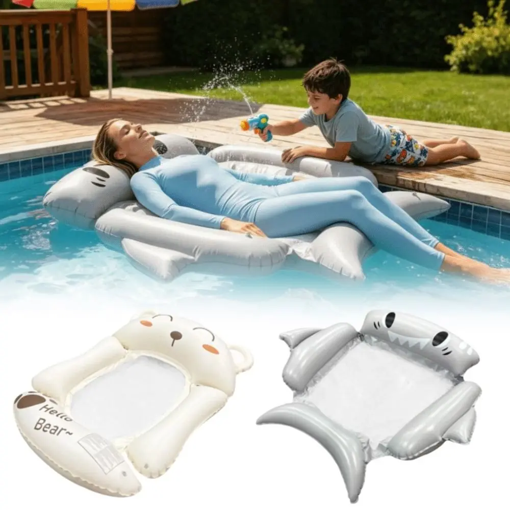 Cartoon Bear Design Inflatable Float Large Size Foldable Pool Float 4-Tube Structure Thickened PVC Floating Bed Beach Vacation
