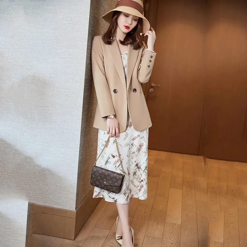 2025New Overcoat Large Size Korean Temperament Slim Suit Jacket Female Khaki Leisure Blazer Coat Women Outwear Spring Autumn Top